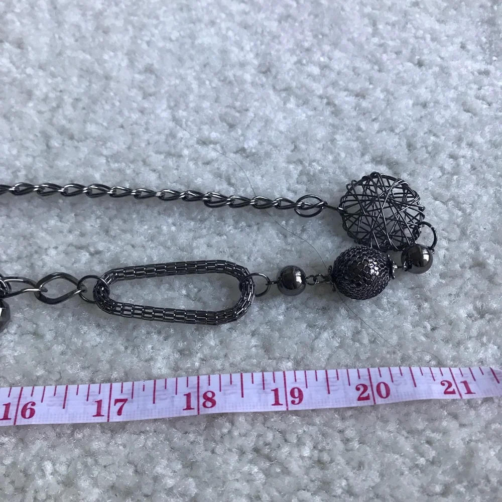 Like New! Vintage-Inspired Black Metal Chain Belt with Pendant Accents